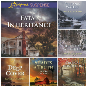 A collage of Sandra Orchard's Award-winning Love Inspired Suspense titles